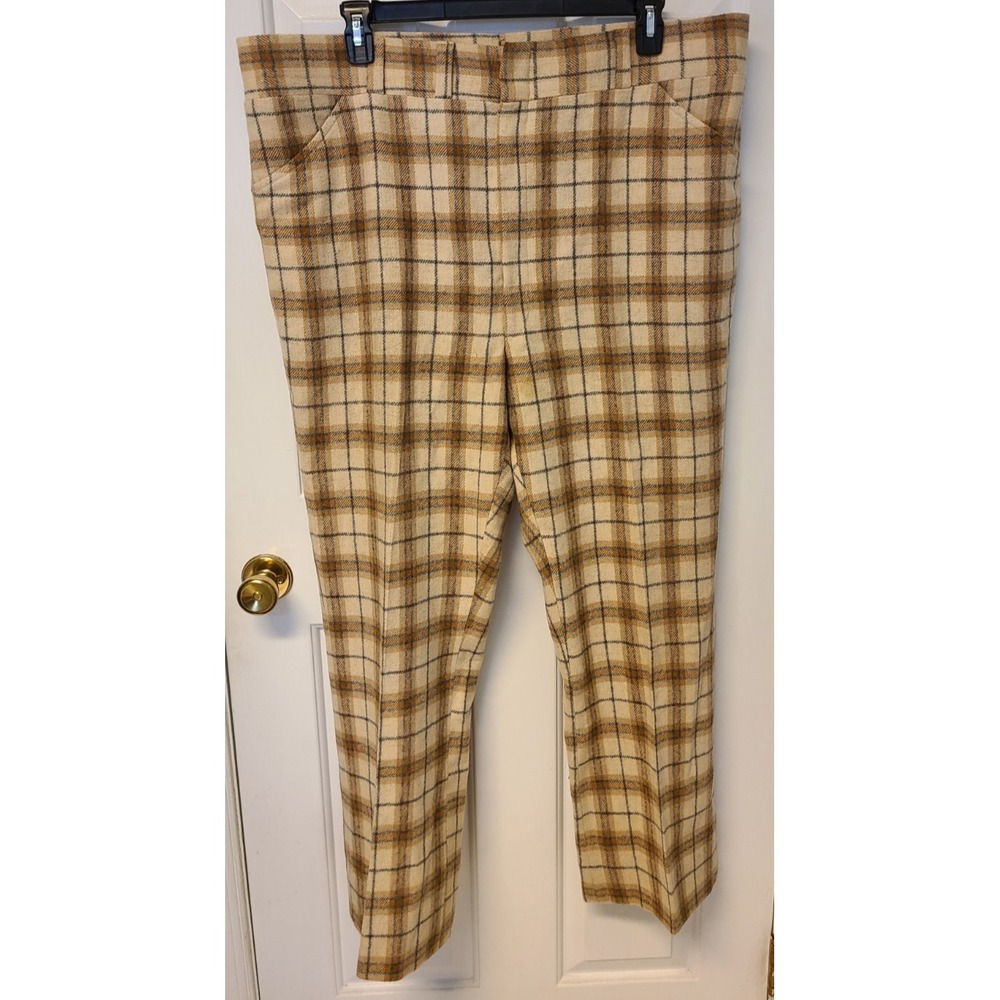 Vintage Asher Pants Mens 44 x 30 Wool‎  Flannel Plaid Golf Dress Disco 60s 70s - Picture 2 of 9